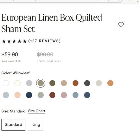 NWOT QUINCE European Linen Box Quilted Sham Set Of 2 Standard Willowleaf 5⭐ - Picture 3 of 8